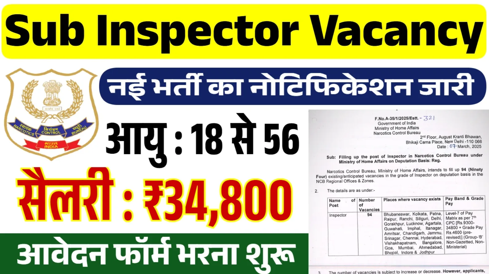 Narcotics Control Bureau Inspector and Sub-Inspector Recruitment 2025