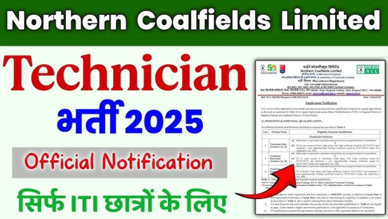 Northern Coalfields Limited Technician Recruitment 2025