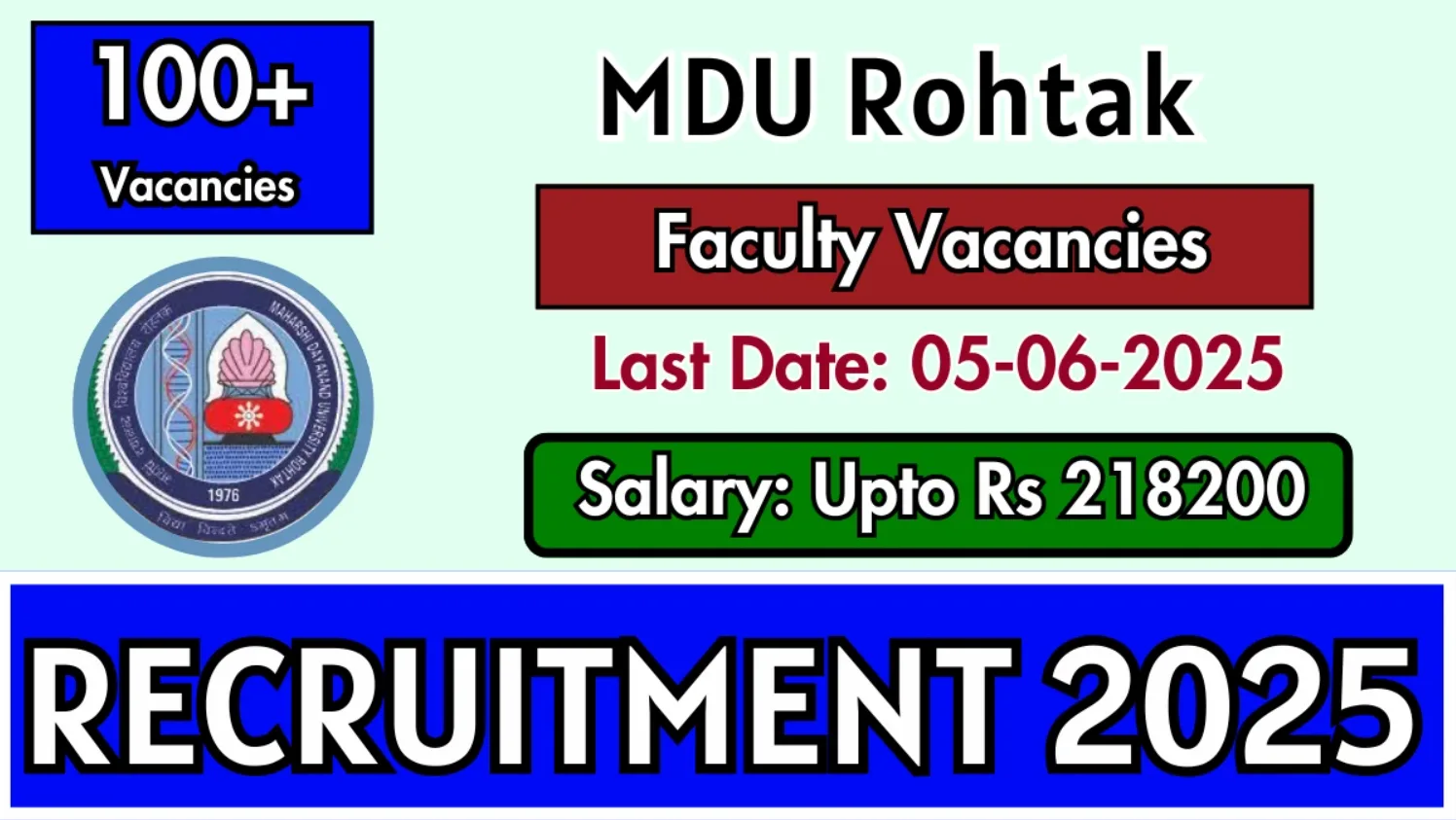 MDU Rohtak Faculty Recruitment Online Form 2025